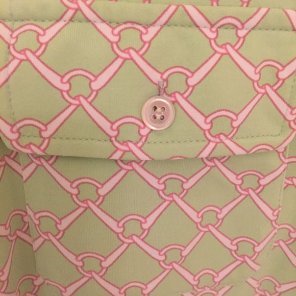 J Mclaughlin green chainlink short sleeve collared button front top medium - Picture 4 of 11